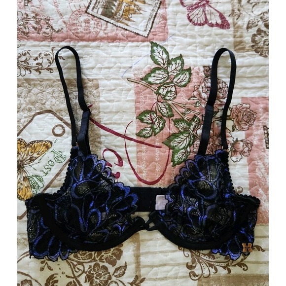 SAVAGE X FENTY Women's‎ Lace Bra Blue and black unlined Size 32B - Picture 2 of 11